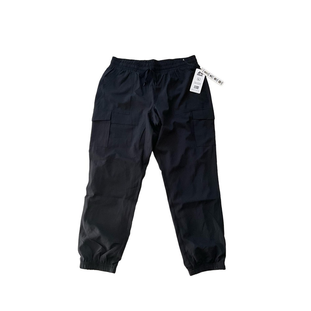 RBX Cargo Pants Women's SZ L Black Lined Stretch Ribbed Cuffs Drawstring Waist